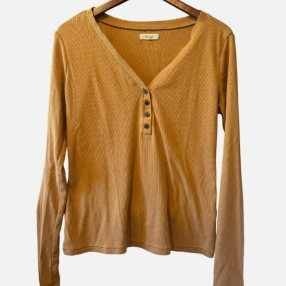 Madewell Women's Camel Long Sleeve Henley Top